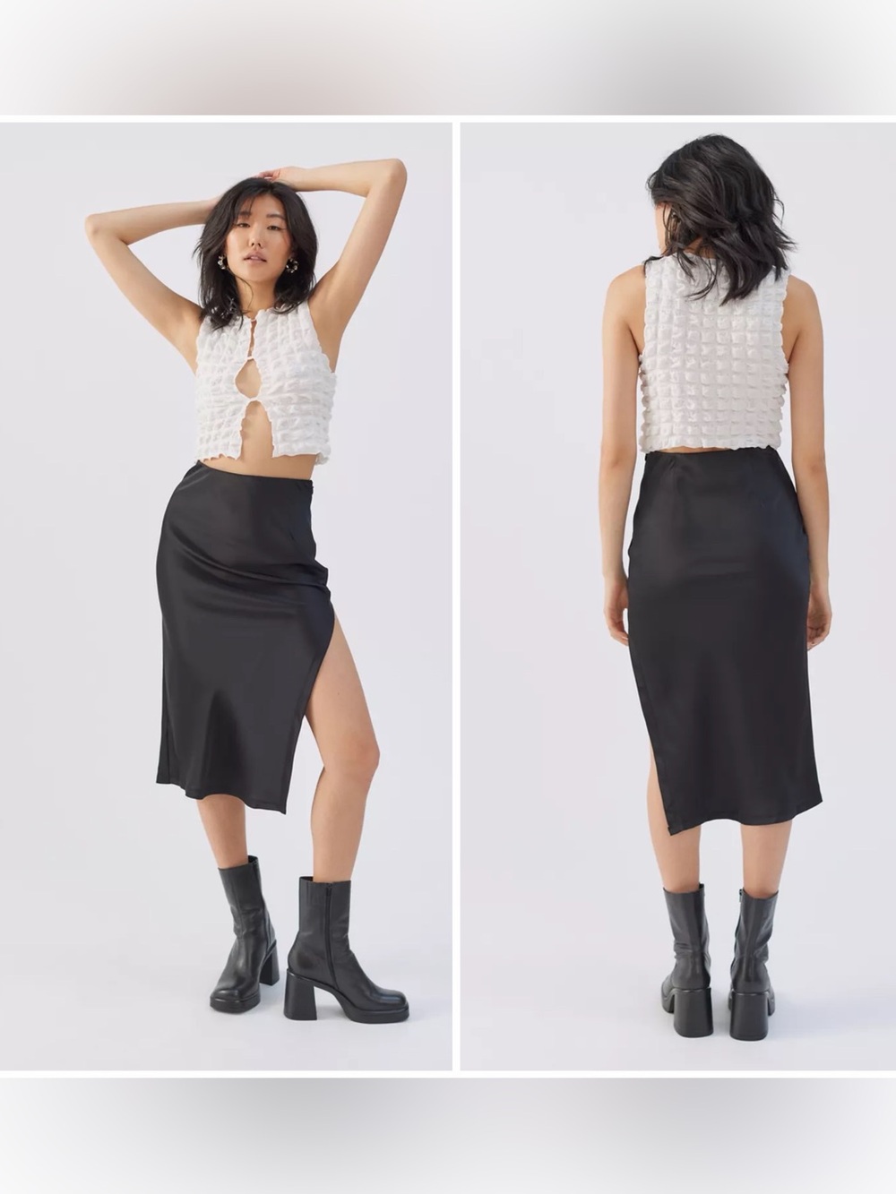 Urban Outfitters Edy Satin Midi Skirt Slit Black Side Zip Sz S NWT - Picture 9 of 9
